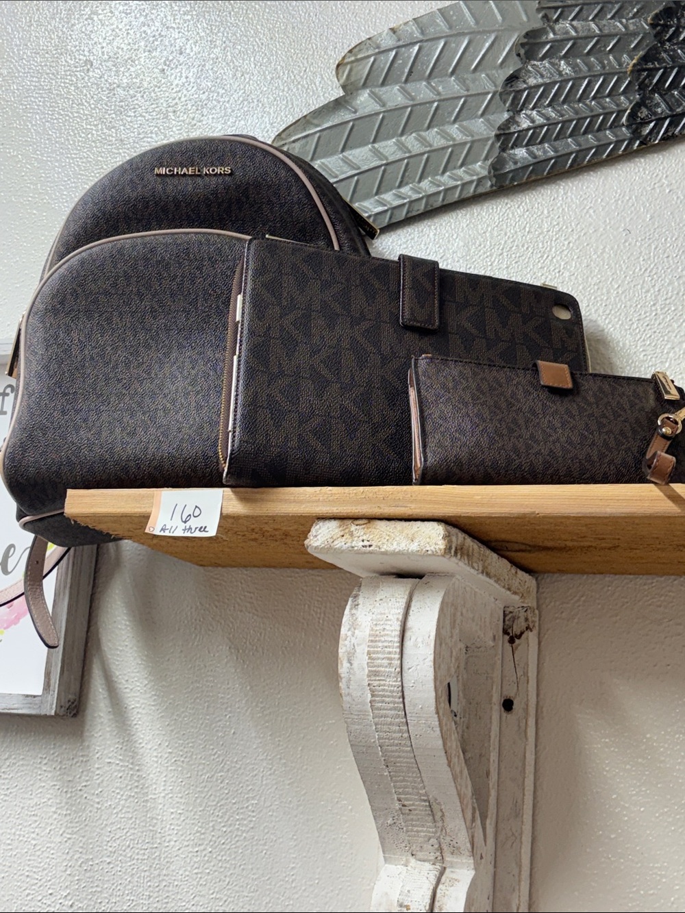 Michael Kors Brown MK Logo Backpack, Folio & Wristlet Set